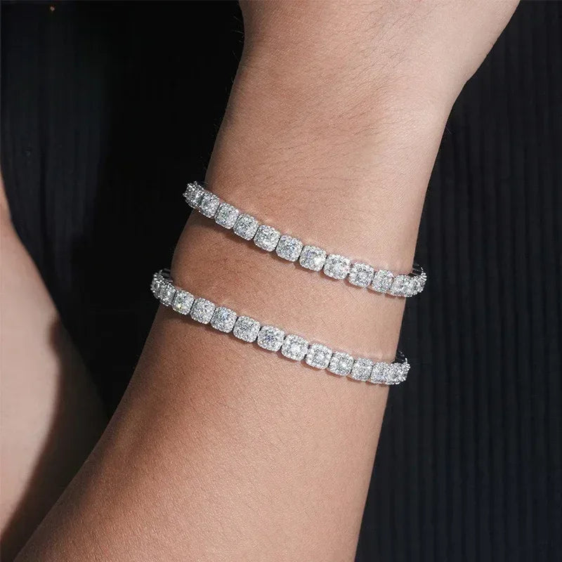 6mm Iced-Out Moissanite Box-Link Bracelet – 925 Sterling Silver Unisex Hip Hop Streetwear Jewelry - CaratixJewelry